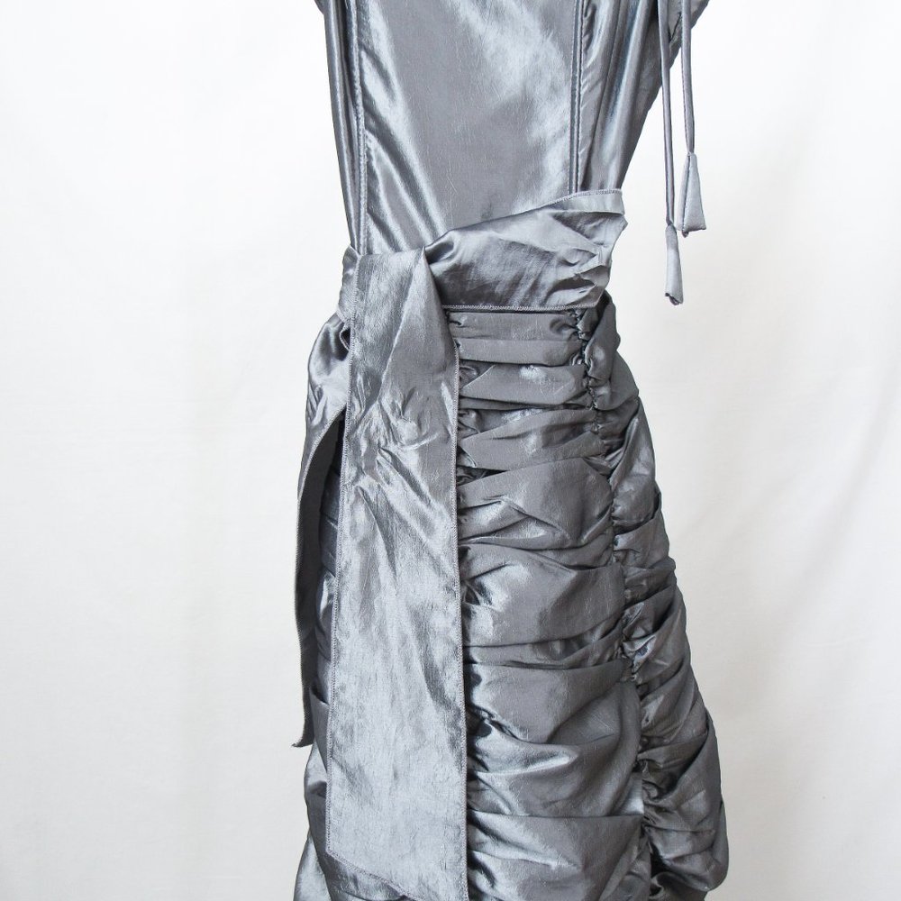 I. Design Original Vintage 90s Silver Ruched Dress Party dress! Size-S - Picture 10 of 14